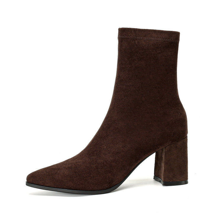Women's French Style High Stretch Winter Side Zipper Thick Women's Leather Boots