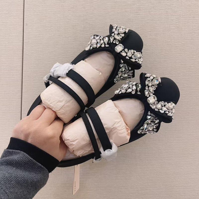 Women's Hidden Dress Flat Denim Rhinestone Strap Shallow Mouth Mary Women's Fashion Shoes