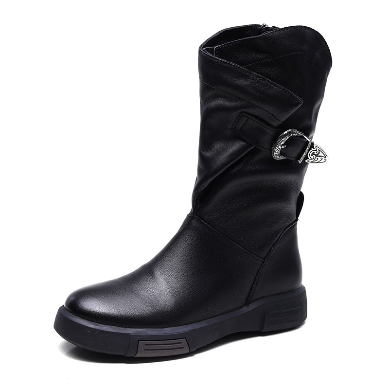 Women's Flat Riding Retro V Cut Side Zipper Slimming Boots