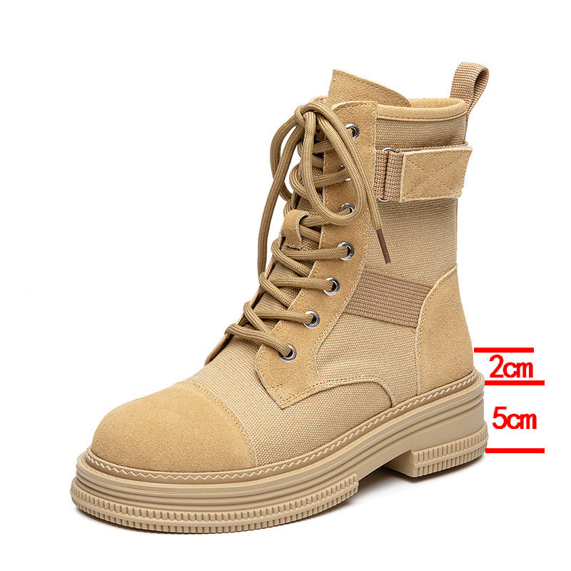 Women's Summer Thin Breathable Lace Up Round Toe Side Women's Leather Boots