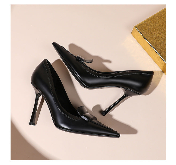 Pointed Toe Adult Lady Like Woman Classy Business Black Thin Heels
