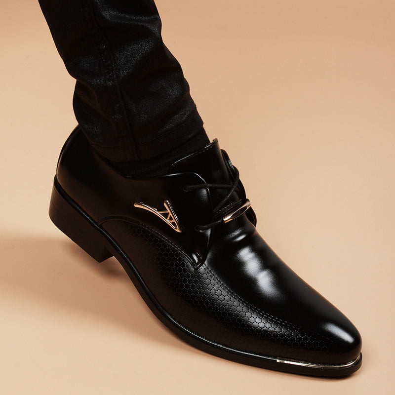 Men's Pointed Korean Height Increasing Insole Green Formal Wear Men's Business Leather Shoes