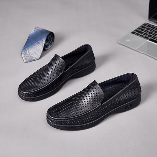 Men's Summer Slip-on Comfortable Genuine Doug Punching Leather Shoes