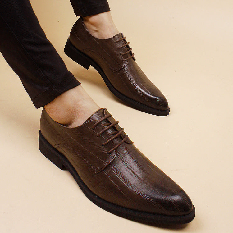 Men's Korean Style Pointed Toe Business Fashion Height Increasing Insole Leather Shoes