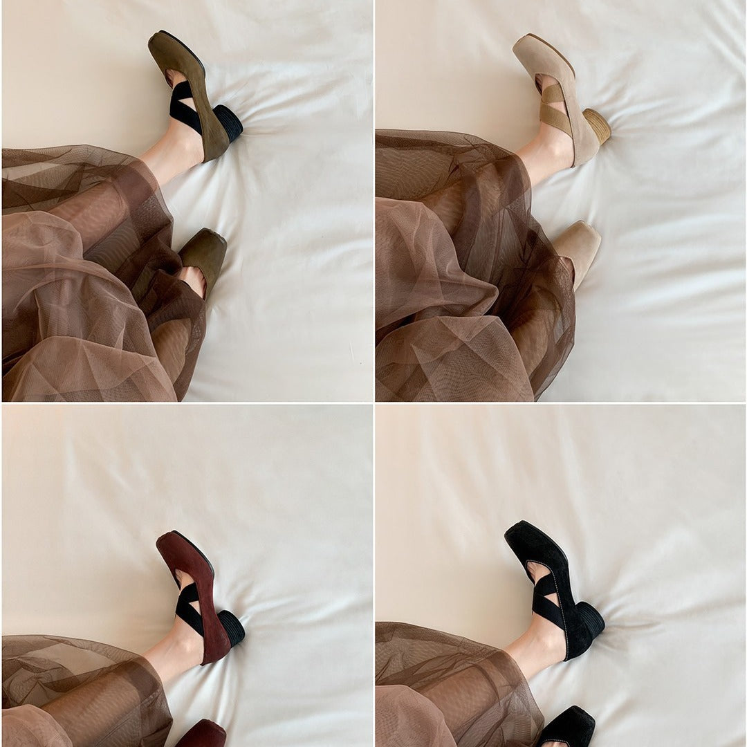 Women's Ballet Pig Nose Cross Strap Mary Women's Shoes