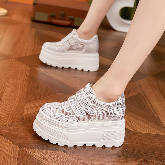 Women's Platform White Hidden Breathable Mesh Rhinestone Women's Casual Shoes