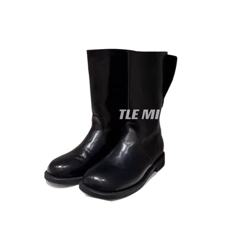 Women's Round Head Niche For Chunky Knight Show Women's Leather Boots