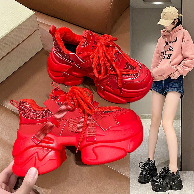 Casual Women's Dad Korean Platform Portable Sneakers