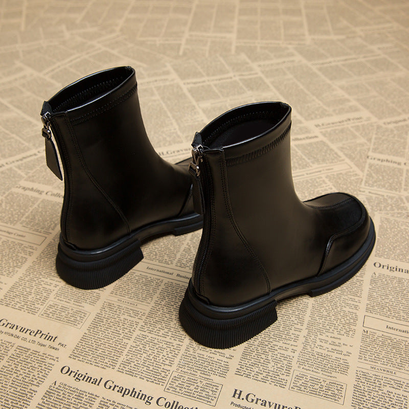 Women's Korean Style Small Ankle Flat Women's Leather Boots