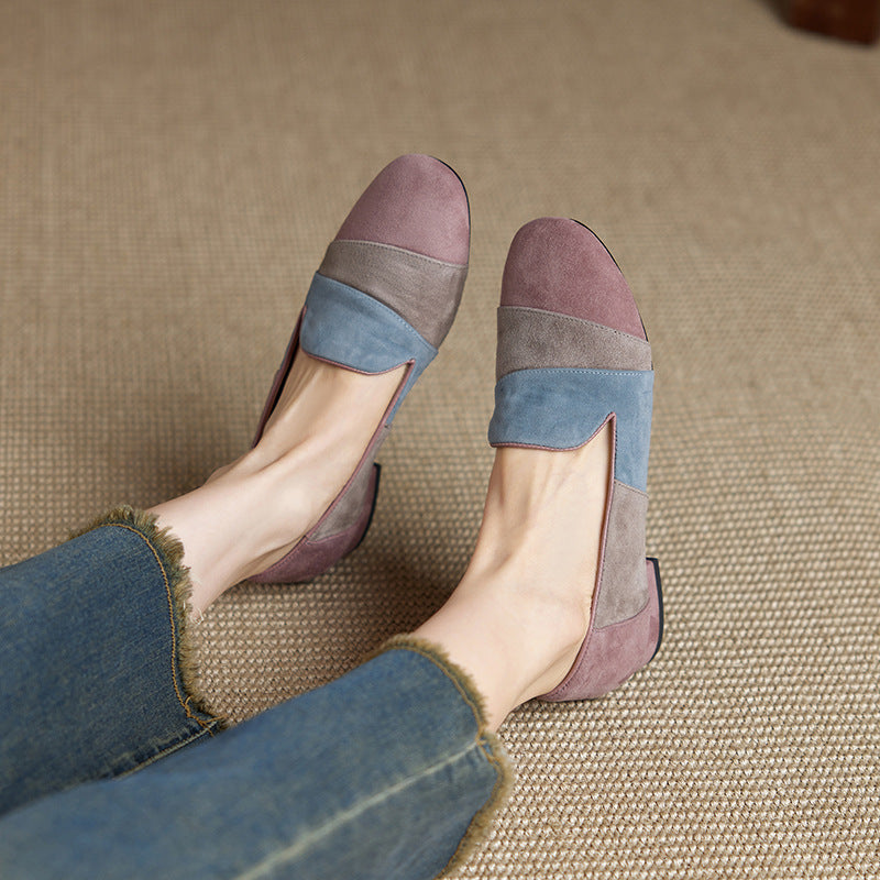 Women's Genuine Matte Color Matching Slip-on Suede Soft Bottom Women's Fashion Shoes