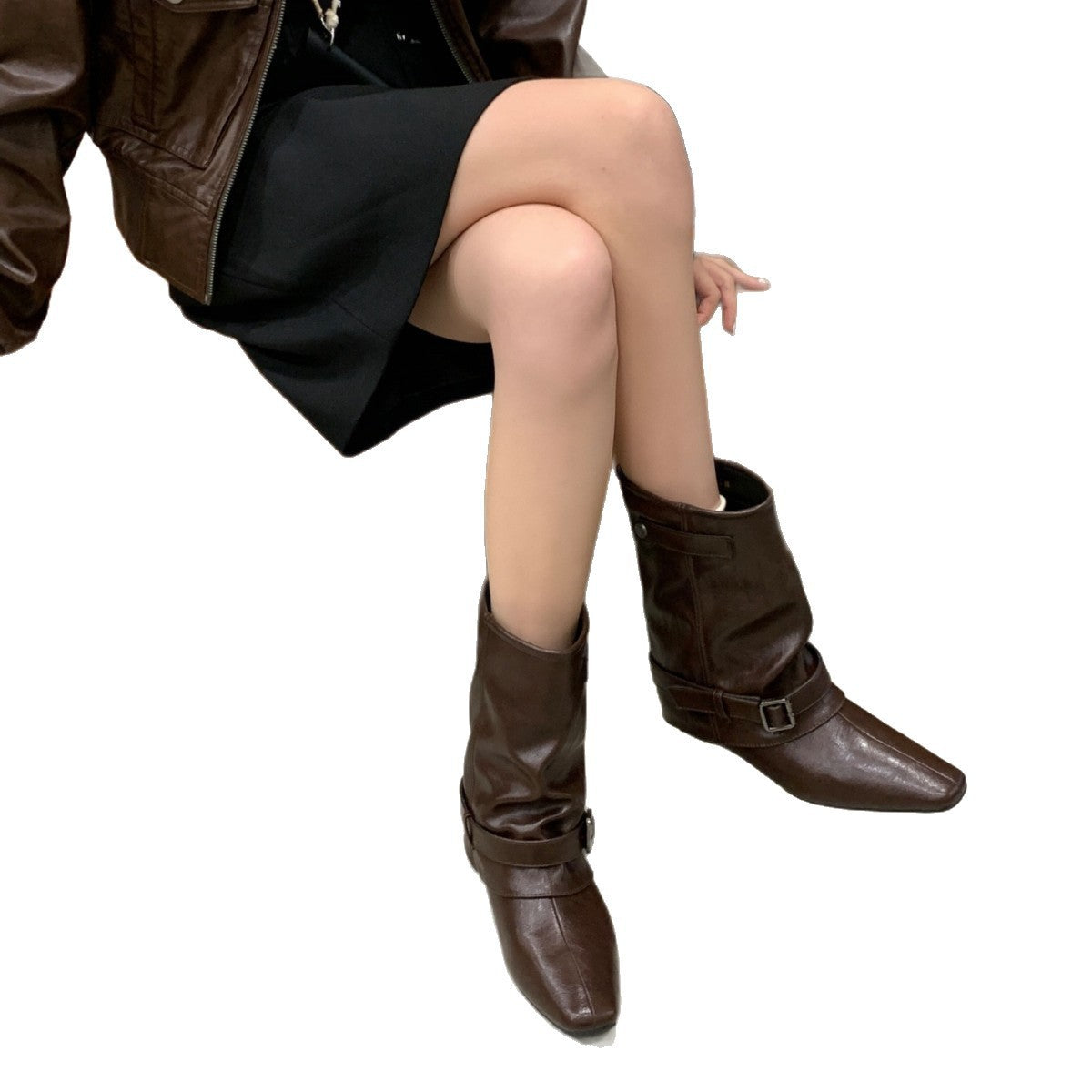 Tax-free Vintage Suede Khaki Bootie Female French Autumn Boots