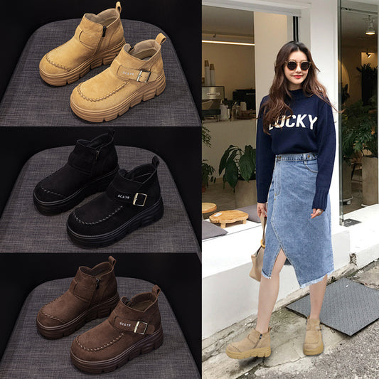 Women's For Autumn British Style Retro Platform Heighten Women's Leather Boots