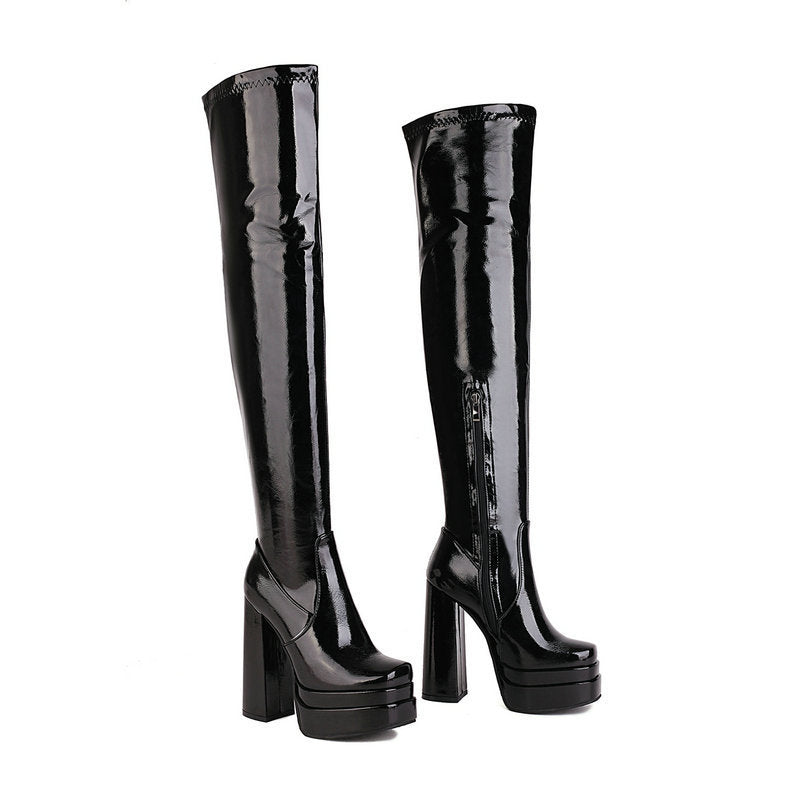 Women's Knee Square Head Thick Super High Waterproof Boots