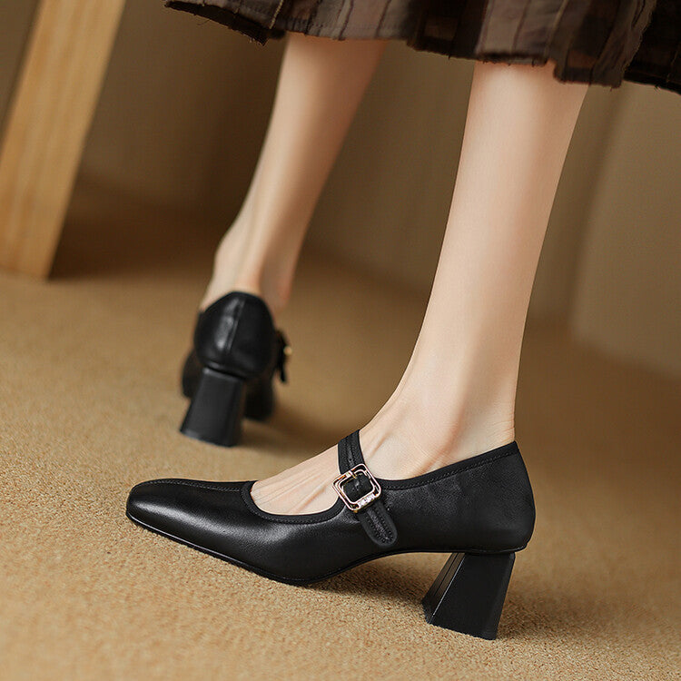 Jane Buckle Black Red Retro French Women's Fashion Shoes