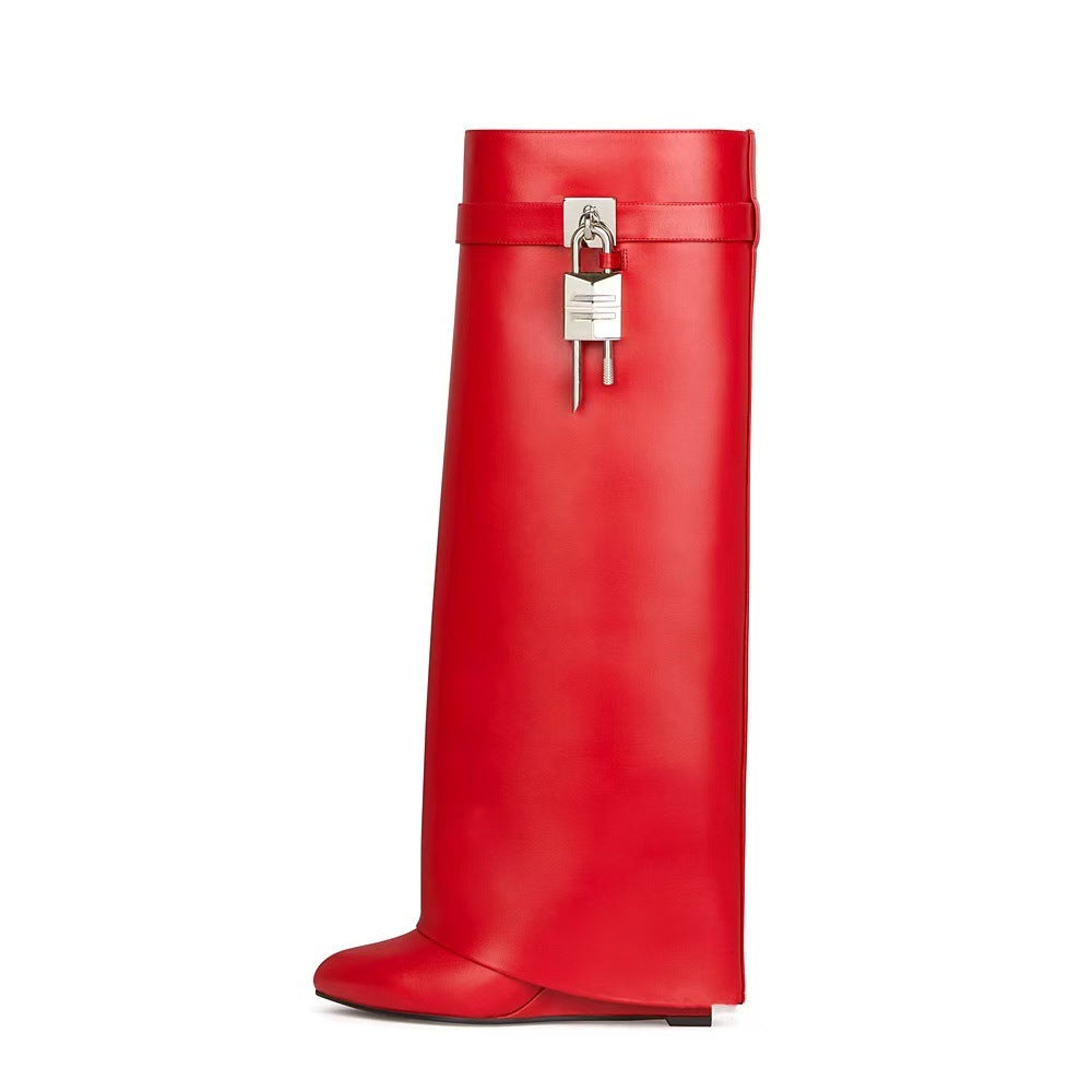 Large Tube Circumference Round Head Long Canister Metal Lock Catch Women's Leather Boots