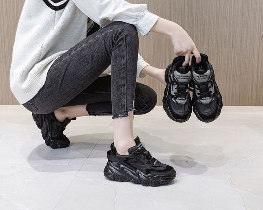 Women's Dad Large Size Veet Padded Platform Sneakers