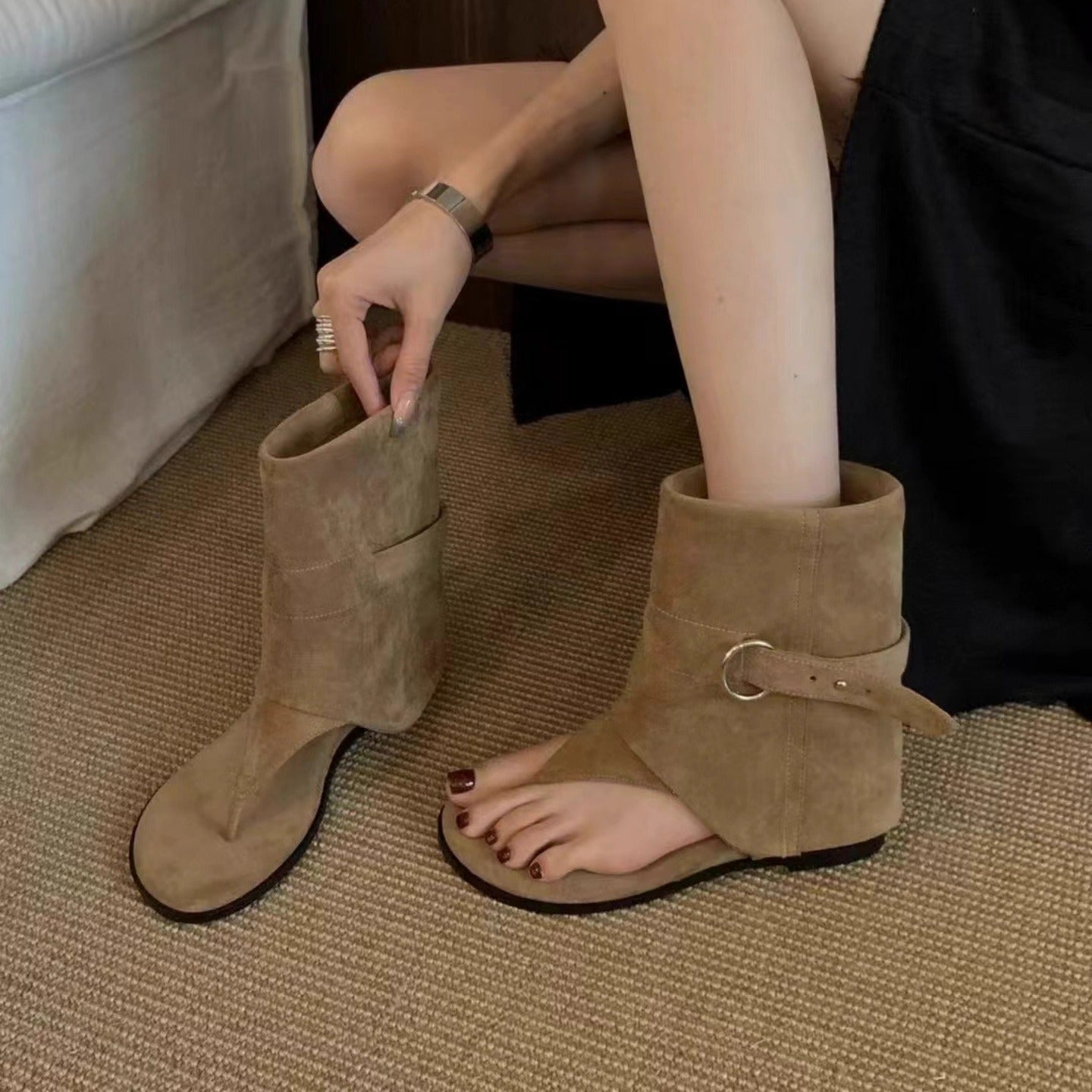 Women's Increasing Insole Khaki Summer Travel Thin Pants Tube Little Women's Leather Boots