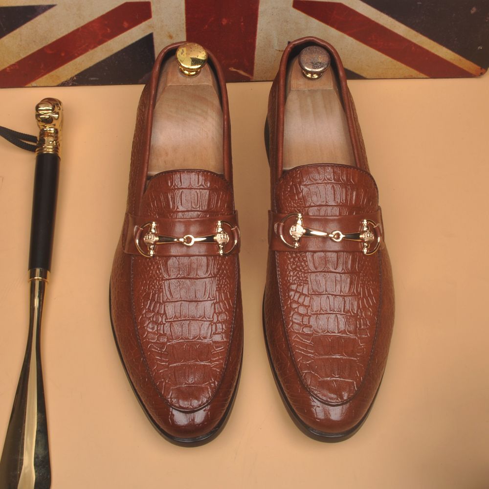 Men's British Pointed Crocodile Pattern Summer Versatile Breathable Genuine Doug Height Men's Casual Leather Shoes
