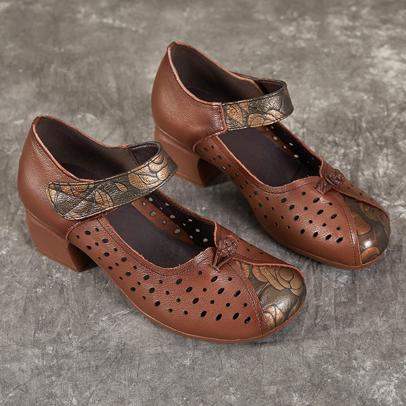 Women's Soft Bottom Breathable First Layer Cowhide Heels