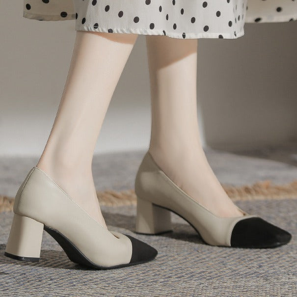 Women's Sheepskin Color Matching Classic Style Chunky Casual Shoes