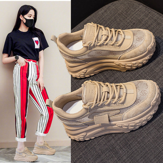 Women's Autumn French Round Head Thick Bottom Height Increasing Fashion Sports Women's Casual Shoes