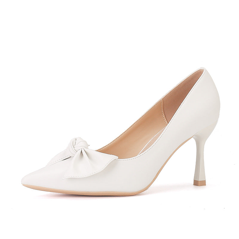 Women's Bowknot High Soft Pumps Stiletto Pointed French Women's Fashion Shoes