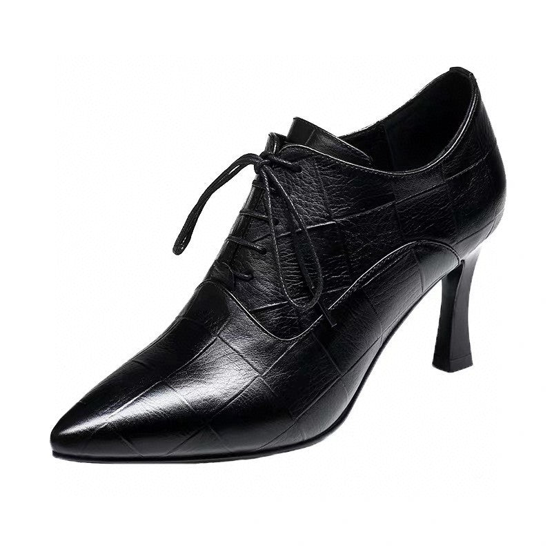 Women's Deep Mouth Pumps Spring Pointed Stiletto High Genuine Leather Shoes