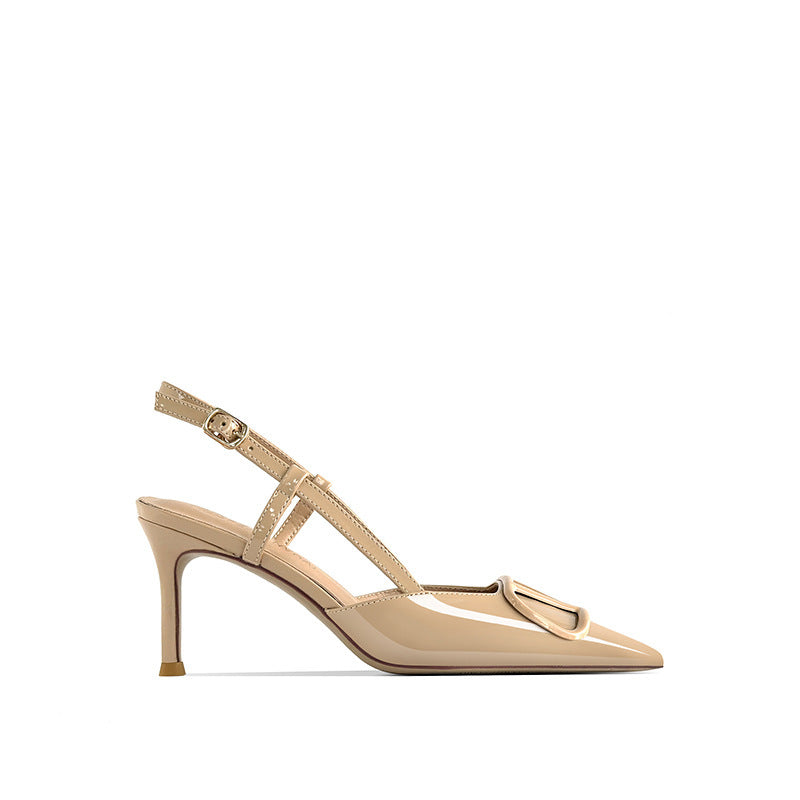Women's Toe Slingback Stiletto V Buckle High-grade Sense High Heeled Sandals
