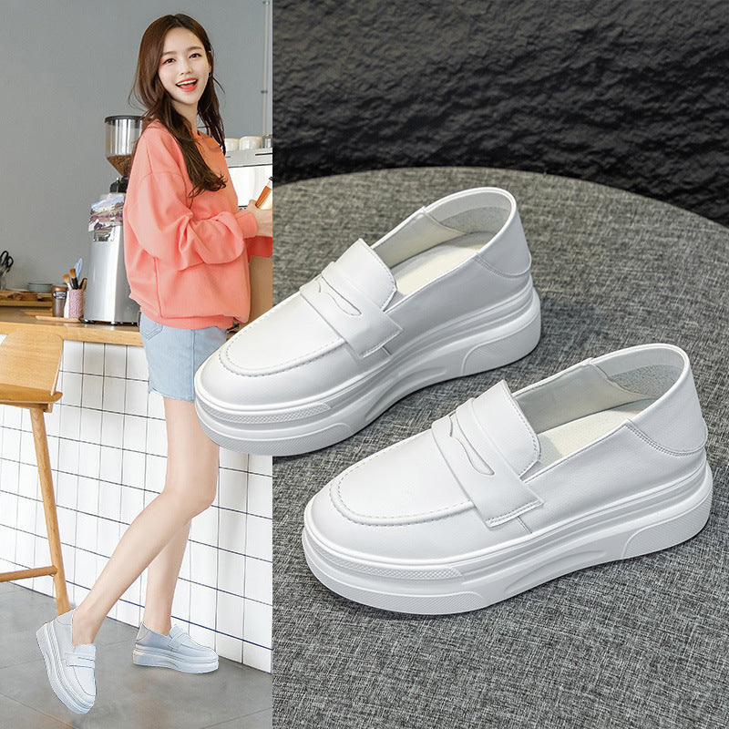 Women's Muffin Platform White Pumps Genuine Lightweight Slip-on Lofter Women's Casual Shoes