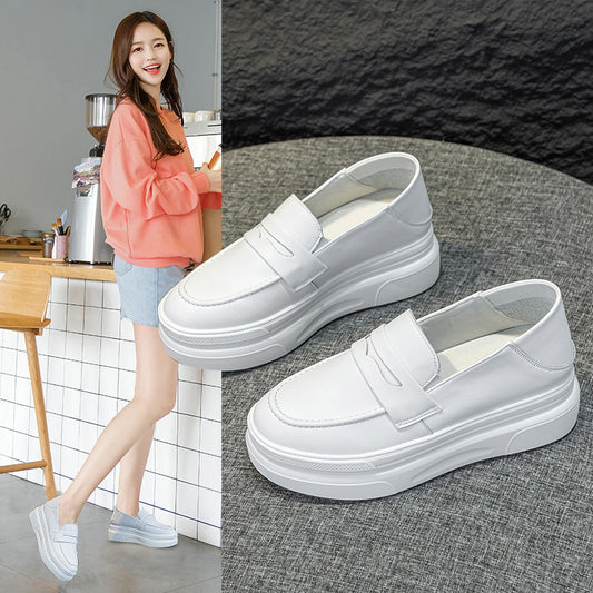 Women's Muffin Platform White Pumps Genuine Lightweight Slip-on Lofter Women's Casual Shoes