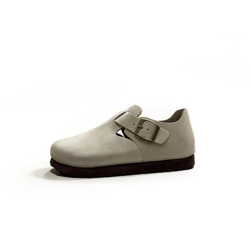 Cowhide Thick Bottom Lovers Vintage Genuine Soft Pine Slip-on Women's Casual Shoes
