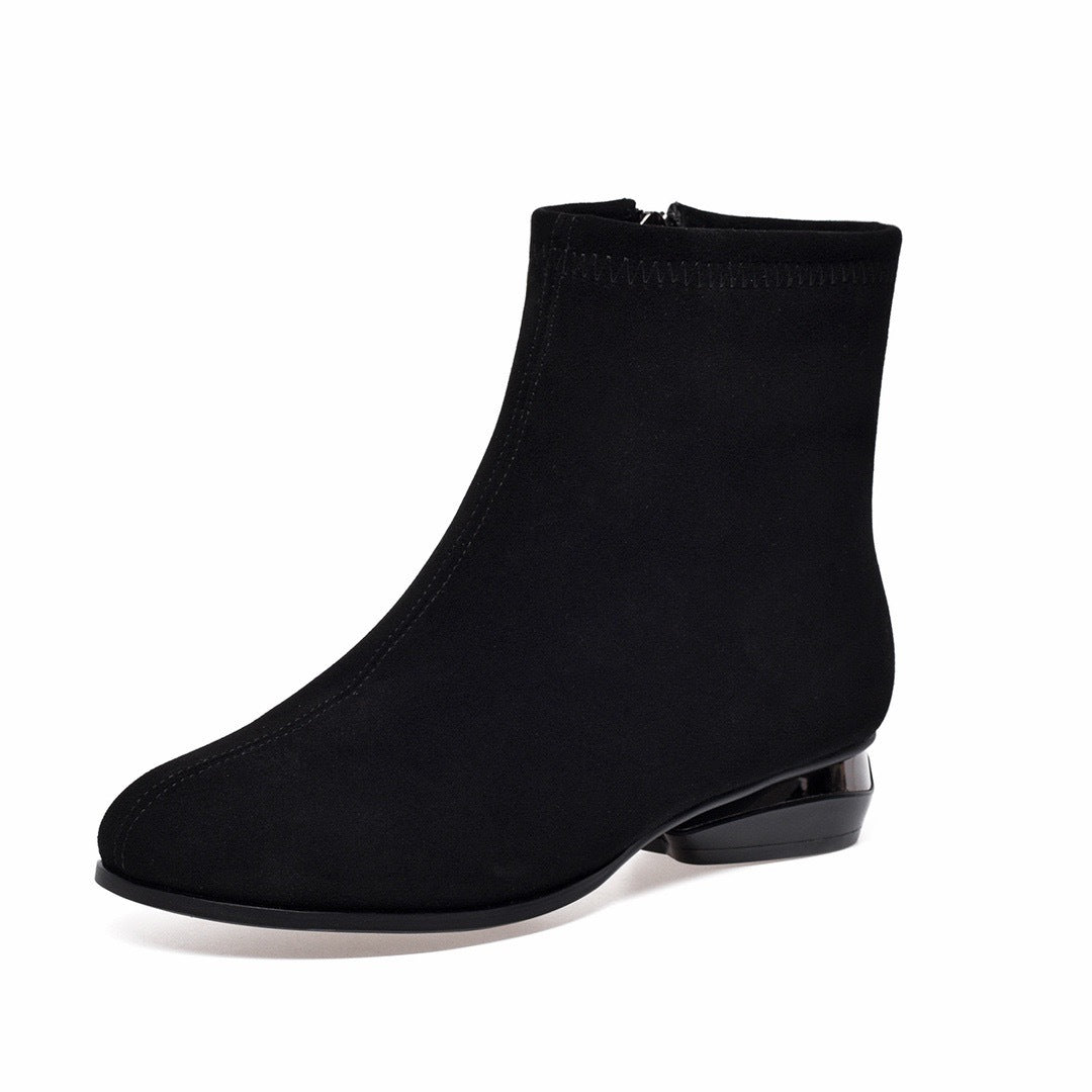 Women's Genuine Frosted Short Suede Low Round Toe Single-layer Women's Leather Boots