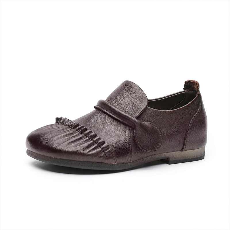 Women's Cowhide Retro Flat Slip-on Lazy Autumn Soft Women's Casual Shoes