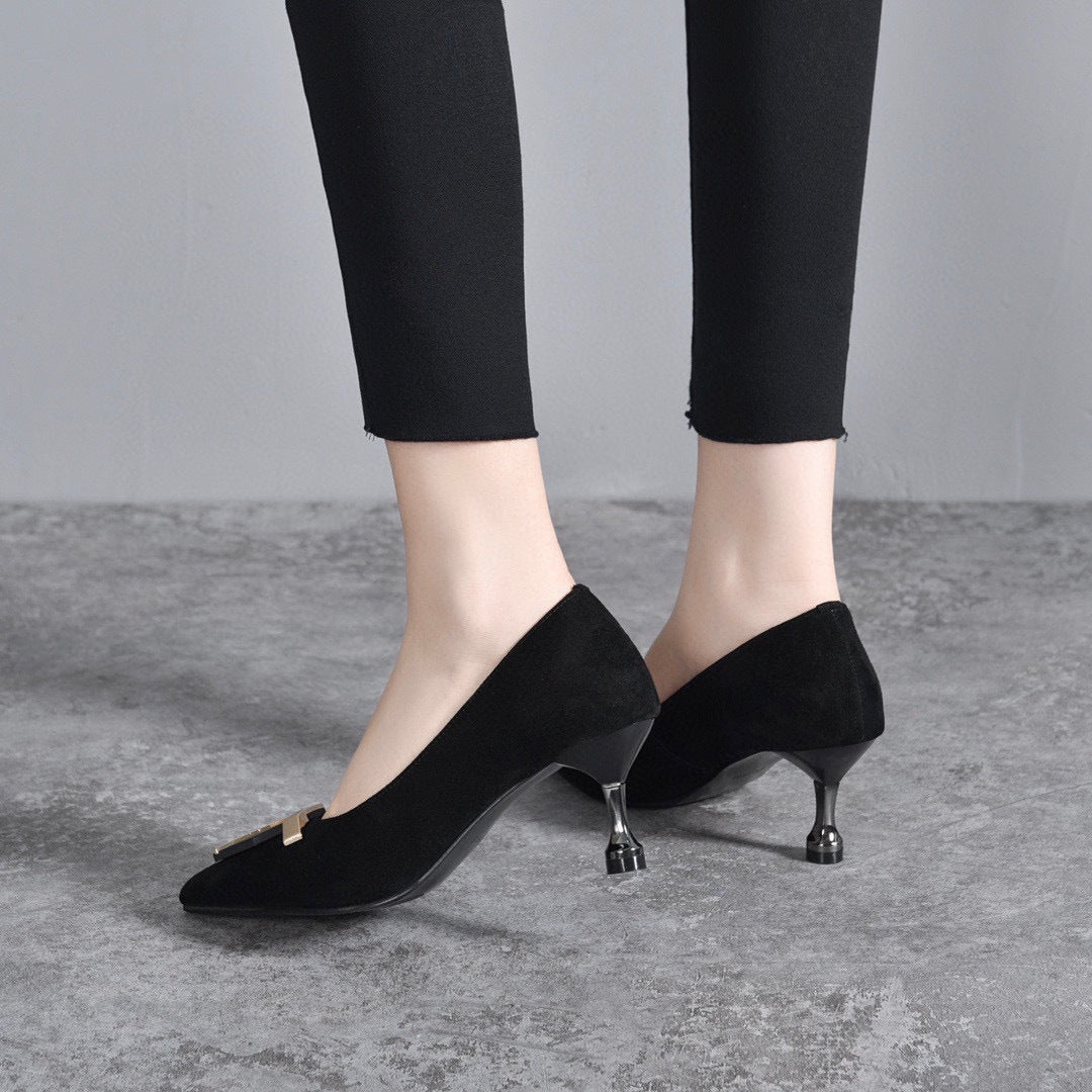 Women's Pointed Toe Low-cut First Layer Cowhide Women's Shoes