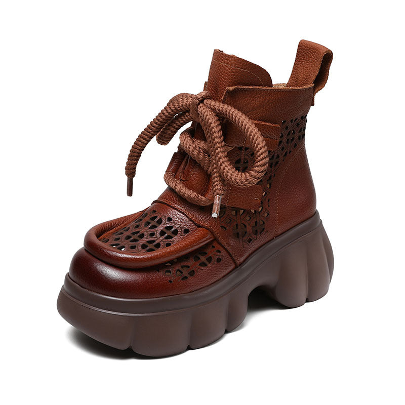 Women's Roman Retro High-heeled With Ethnic Hollow Booties Platform Sandals