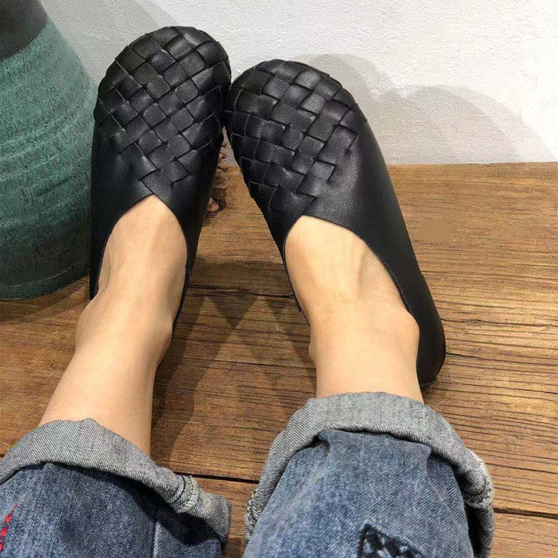 Women's Genuine Pumps Vintage Round Toe Flat Men's Shoes