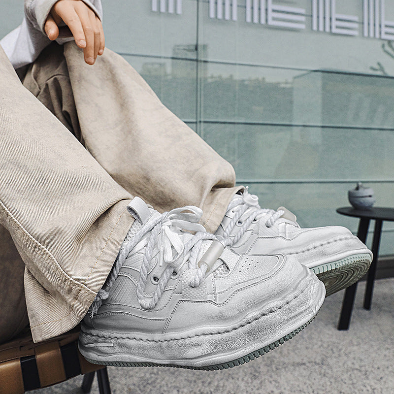 Men's Height Increasing Niche Versatile Distressed Polished Sneakers