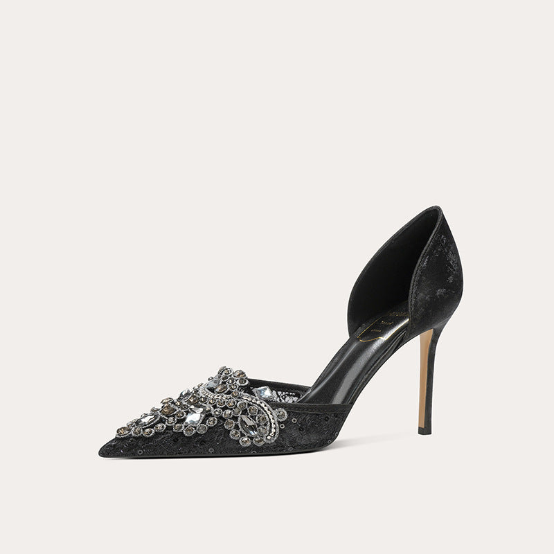 Women's Sheepskin Hollow Wedding Bride Main Yarn Pointed Toe Women's Shoes
