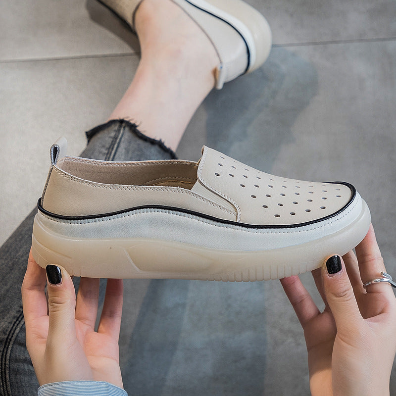 Women's White Hollow Hole Fashion Light Board Women's Casual Shoes