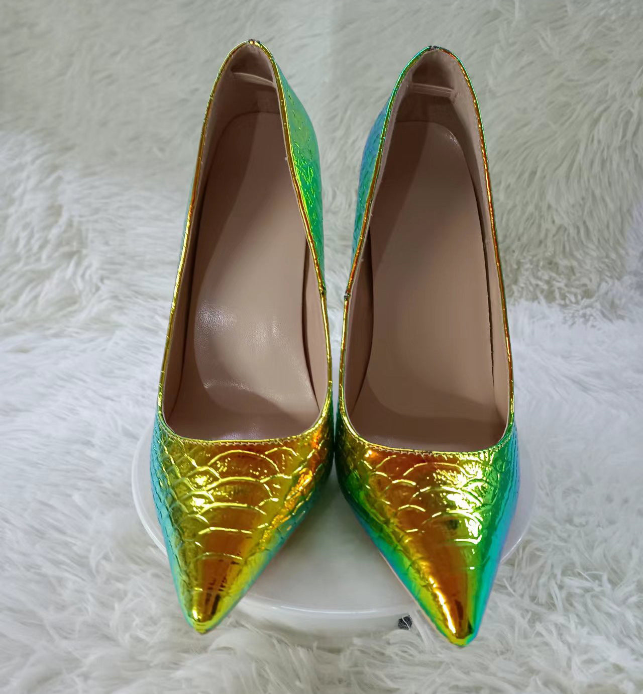Women's Serpentine Green Pointed High Stiletto Sexy Women's Fashion Shoes