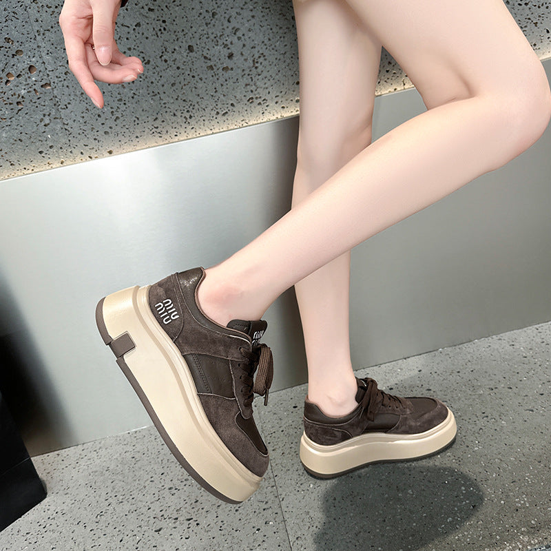 Women's Platform Simple Lace Fashion Height Increasing Sneakers