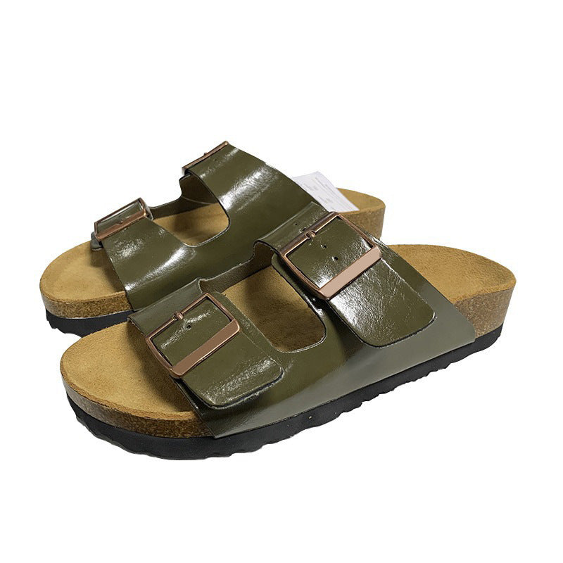 Women's & Men's Full Cowhide Summer Genuine Cork Platform Slippers