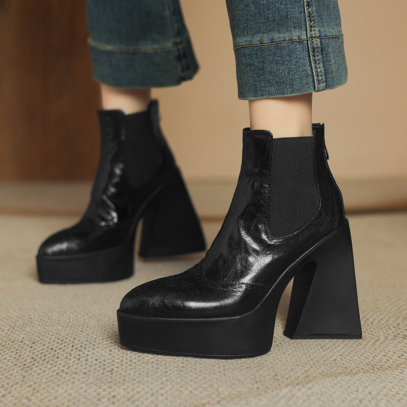 Women's Retro Chunky Martin Small Waterproof Platform Ankle Women's Shoes