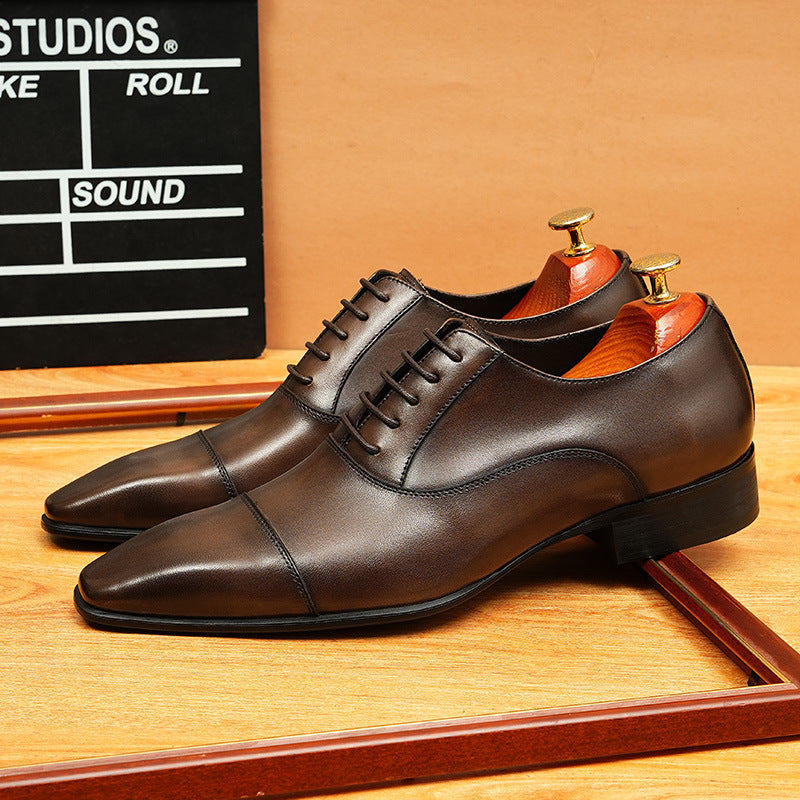 Men's Spring Gentleman Oxford First Layer Cowhide Business Formal Wear Leather Shoes
