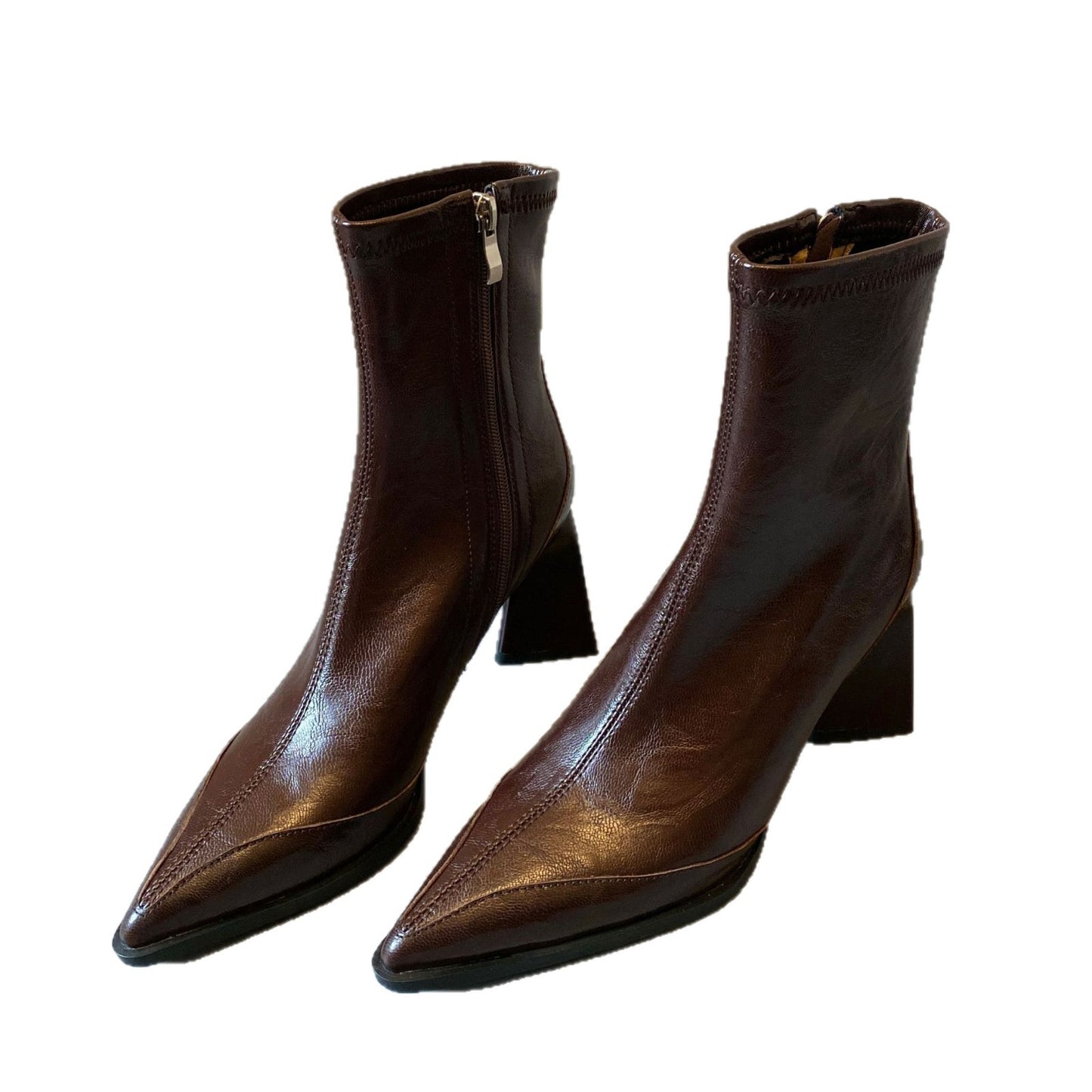 Women's Toe Soft Skinny High Short Side Zipper Elegant Women's Leather Boots