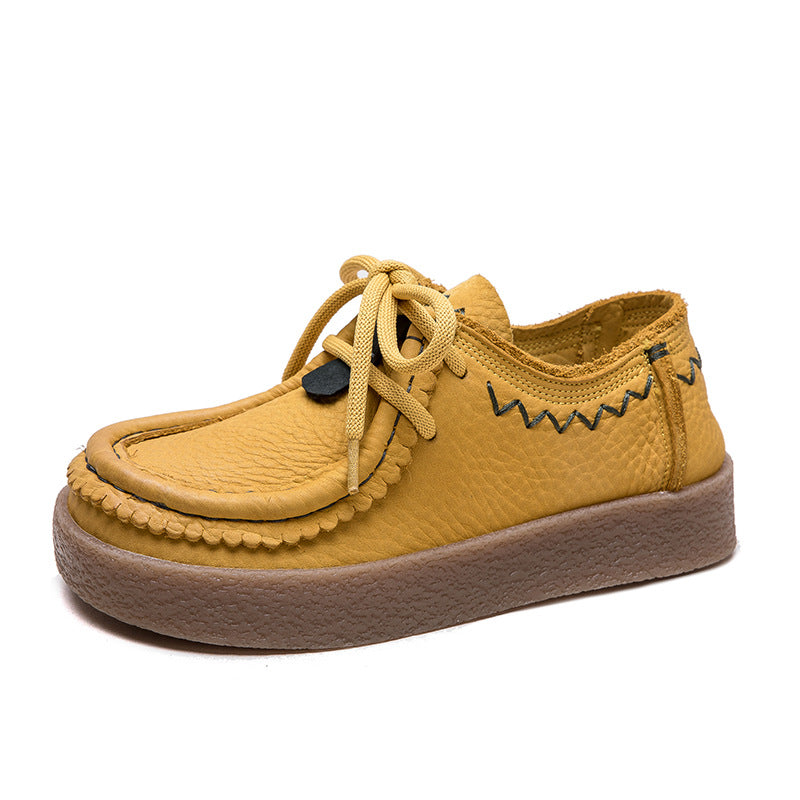 Women's Retro Platform Comfortable First Layer Cowhide British Women's Casual Shoes