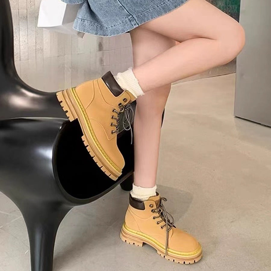 Mom Genuine Worker Martin Platform Ankle Boots