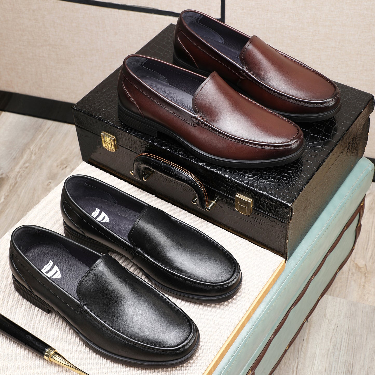 Men's Spring Genuine Slip On Low Comfortable Heels