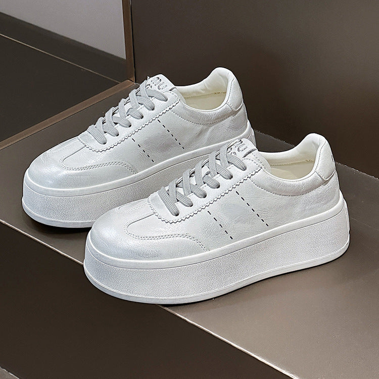 Women's White Spring Fashionable Flat Height Increasing Sneakers