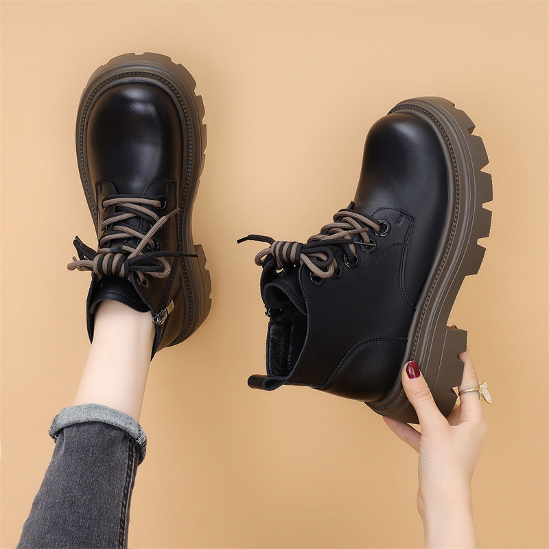Platform Martin Female Fashion Short Soft Bottom Black Women's Leather Boots